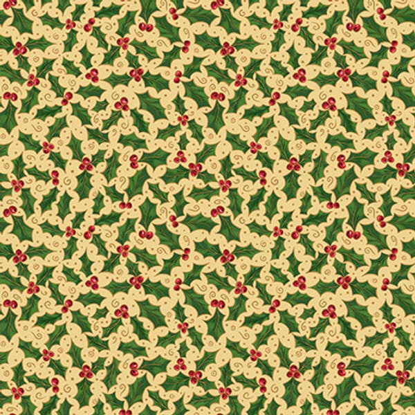 All Spruced Up Christmas Holly in Ivory by Satin Moon Designs for Blank Quilting 44 inches 100% Cotton Quilting Fabric BQ-2762-41