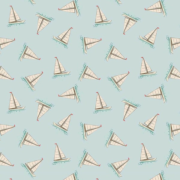 Beachy Keen Tossed Boats in Light Blue by Janelle Falke for Blank Quilting Fabrics 44 inches wide 100% Cotton Quilting Fabric BQ-2573-11