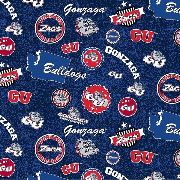 Gonzaga Bulldogs NCAA College Home State Design 43 inches wide 100% Cotton Quilting Fabric GONZ-1208