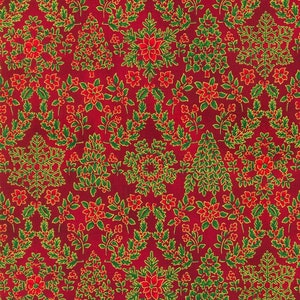 Holiday Flourish Snow Flower Christmas Tree Snowflake Damask in Crimson by Robert Kaufman 44 inches wide 100% Cotton Fabric RK-SRKM-21601-91