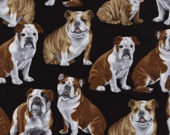 English Bulldog Dog Puppy on Black Dog Show Collection Timeless Treasures  100% Cotton Fabric TT-GM4891 Black