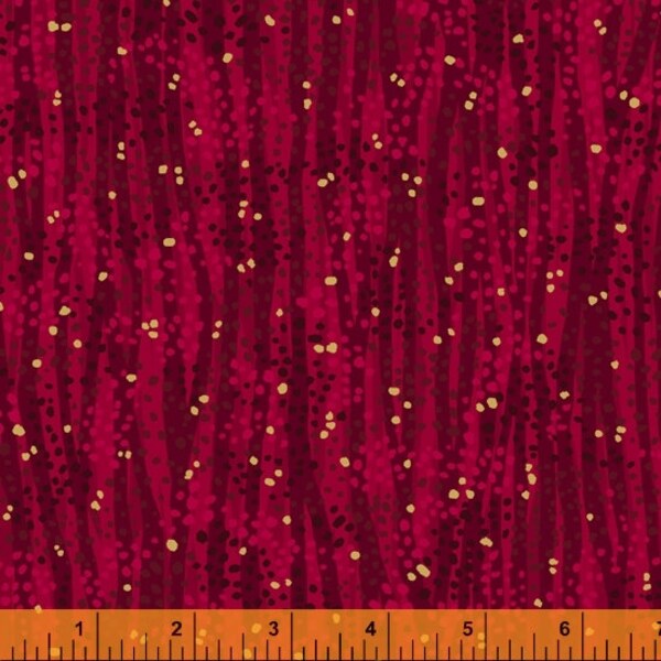 Dewdrop in Cherry Red Gold Metallic by Whistler Studios for Windham Fabrics 44 inches wide 100% Cotton Quilting Fabric WF 52495M-1