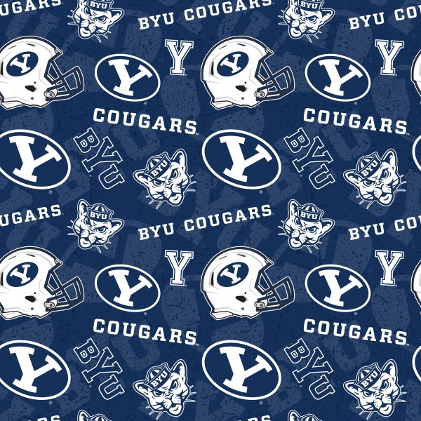 Brigham Young Cougars NCAA College BYU Tone on Tone design 43 inches wide 100% Cotton Quilting Fabric BYU-1178