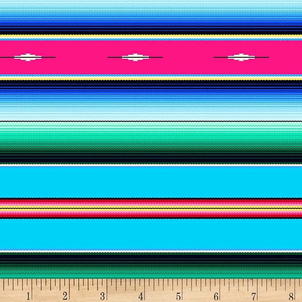 Fiesta Blue Serape Stripe Tucson by Elizabeth Studio 44 inches wide 100% Cotton Quilting Fabric ES-545-Blue