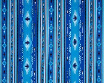 Arrows and Feathers Southwest Blanket Stripe Navaho Native Spirit in Blue by Elizabeth's Studio 44 in wide Cotton Fabric ES 530 Blue