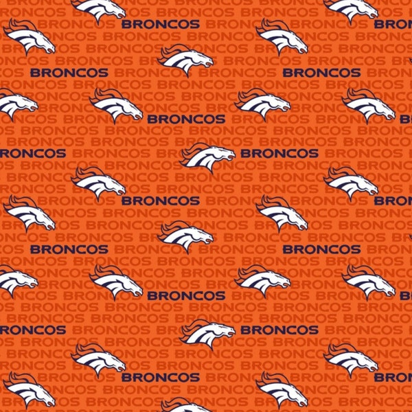 Denver Broncos NFL Football Mini Name Print in Orange Design 58-60 inches wide 100% Cotton Fabric - NFL-14501D