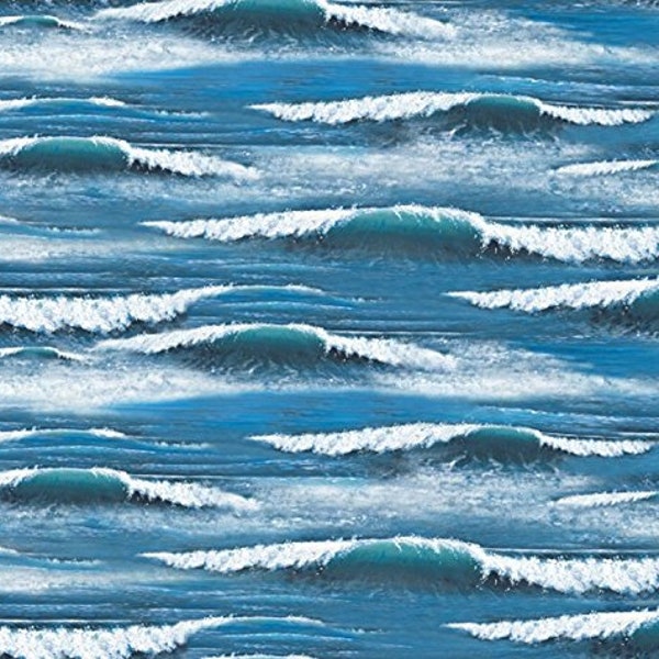 Ocean Waves Whitecaps Blue Water Landscape Medley by Elizabeth's Studio 44 inches wide 100% Cotton Fabric ES-297 Blue