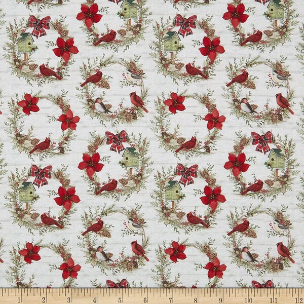 Cardinal Wreaths Holiday by Springs Creative 43 in wide 100% Cotton Fabric SC-77508