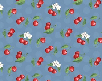 Fresh & Sweet Cherry Toss in Blue by Janelle Penner by Wilmington Prints 44 in wide 100% Cotton Quilting Fabric WP-3024-88648-437