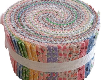 Vintage Miniature Flower Pinwheel Jelly Roll Fabric Strips - 40 Precut Strips 2.5" x 44" - 100% Cotton - FT-MiniFlowerRoll