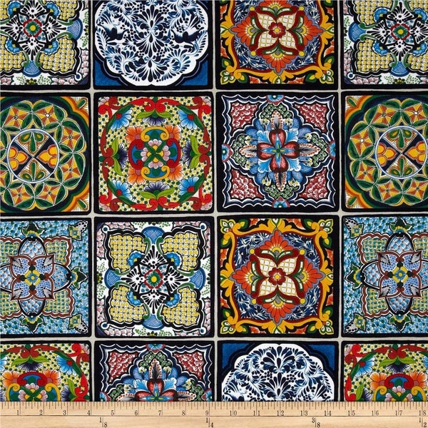 Mexican Tiles Fiesta Talavera by Elizabeth's Studio 44 inches wide 100% Cotton Quilting Fabric ES-264 Blue