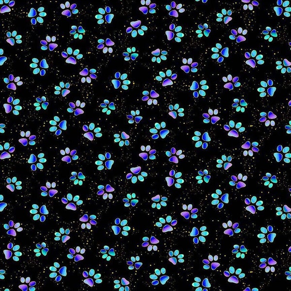 Bijoux Metallic Paw Prints in Black by Chong-A-Hwang for Timeless Treasures 44 inches wide 100% Cotton Quilting Fabric TT-CAT-CM2243-BLACK