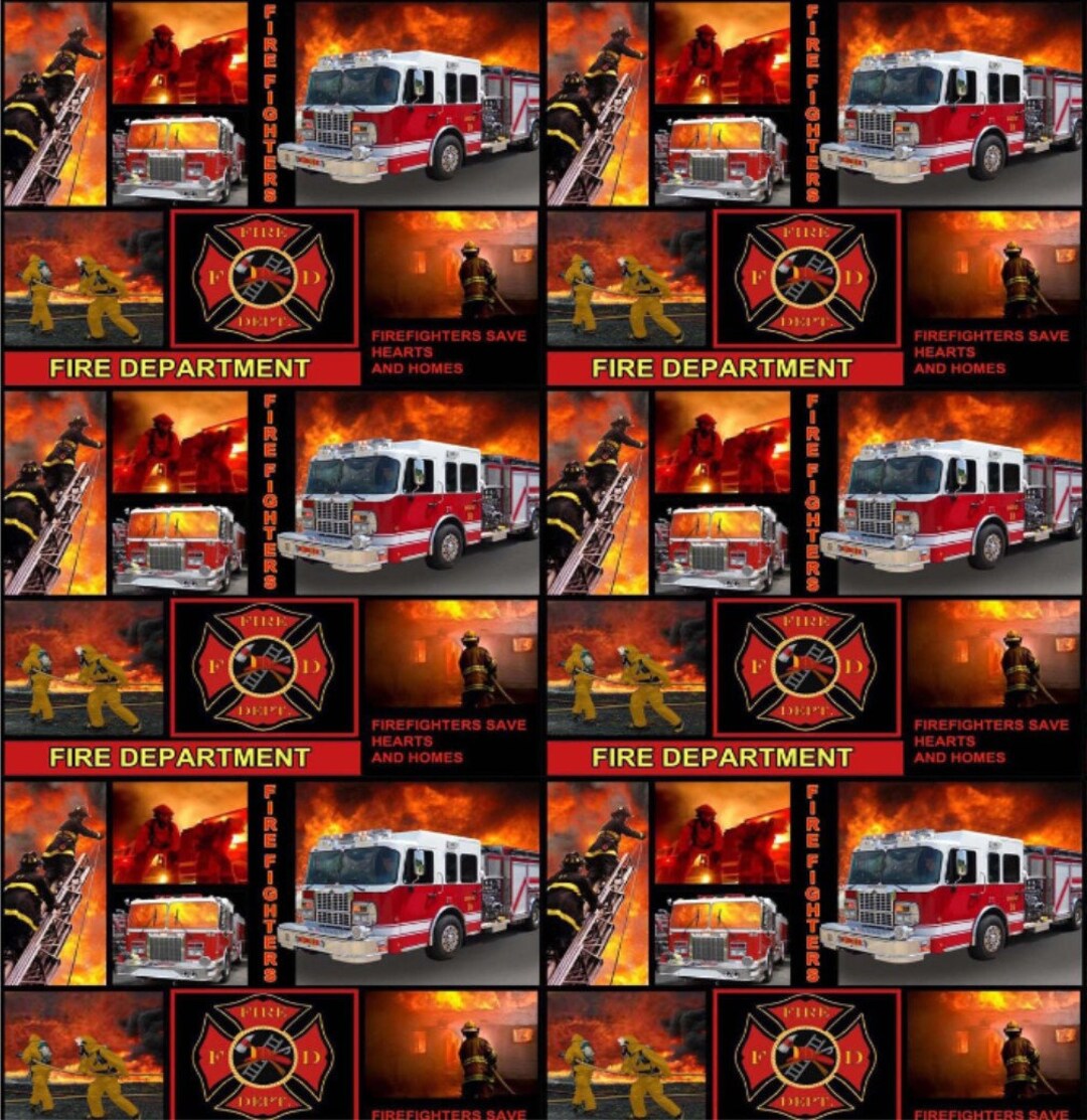 Firefighter / Fire Department Block Design by Sykel 43-44 Inches Wide ...