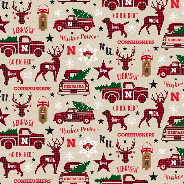 Nebraska Cornhuskers NCAA College Christmas holiday design Blackshirts 43 inches wide 100% Cotton Quilting Fabric NE-1213