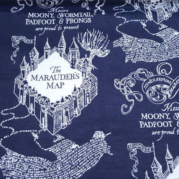 Harry Potter Marauder's Map Moony Wolftail Padfoot and Prongs in Blue by Camelot Fabrics 44 inches wide FLANNEL 100% Cotton Fabric