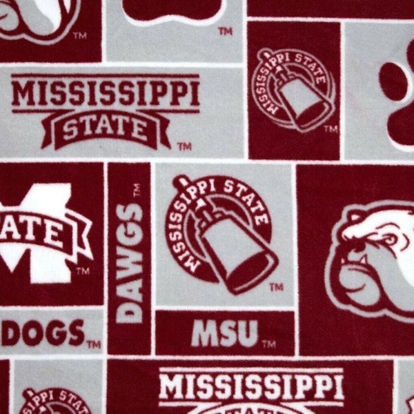 Mississippi State Bulldogs NCAA Bulldogs Block by Sykel Enterprises 58-60 inches wide FLEECE Fabric MSST-012