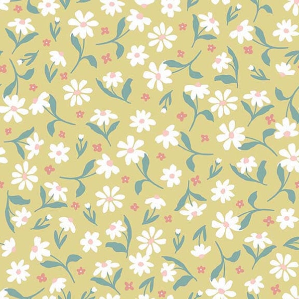 Blossom and Grow Daisy Toss in Light Gold by Maureen Fiorellini for Studio E 44 inches wide 100% Cotton Quilting Fabric SE 6099-44 Lt Gold