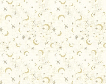 Midnight Rendezvous Crescent Moons with Stars Tossed in Ivory Cream by Raquel Maciel for Blank Quilting 44 in 100% Cotton Fabric BQ-2903-41