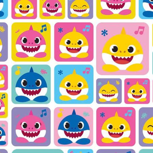 Baby Shark Family Always Patch Nickelodeon in Multicolor by David Textiles 43 inches wide 100% Cotton Fabric DT-BS-0033-0C-1