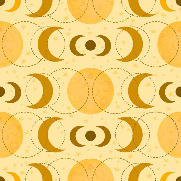 Celestial Galaxy Moon Phases Tonal in Yellow by Color Pop Studio for Blank Quilting 44 inches wide 100% Cotton Quilting Fabric BQ-3288-44