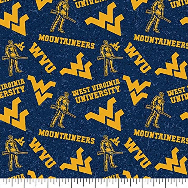 West Virginia Mountaineers NCAA College WVU Tone on Tone 43 inches wide  100% Cotton Quilting Fabric WV-1178