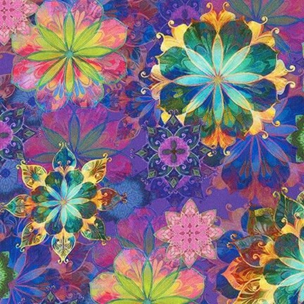 Venice Layered Flowers in Jewel Multi by Christiane Marques for Robert Kaufman 44 inches wide 100% Cotton Quilting Fabric RK-AQSD-19719-201