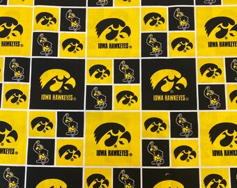 DISCONTINUED - Iowa Hawkeyes NCAA College Box by Sykel 43 inches wide 100% Cotton Quilting Fabric IA-006