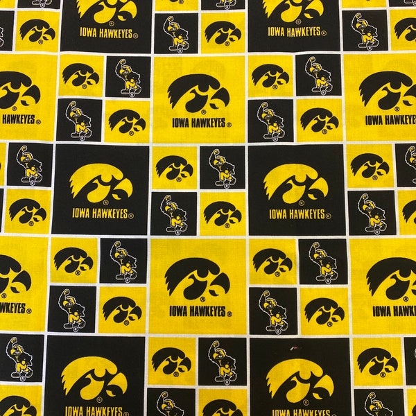 DISCONTINUED - Iowa Hawkeyes NCAA College Box by Sykel 43 inches wide 100% Cotton Quilting Fabric IA-006