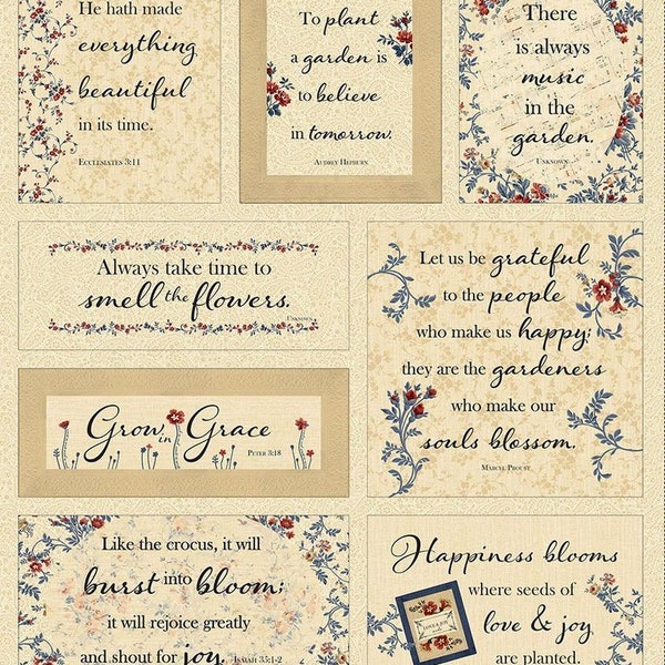 Victory Garden Grow in Grace Panel 36" in Beige by Wing and Prayer for Timeless Treasures 44 in 100% Cotton Fabric TT-PANELJT-CD2108-BEIGE