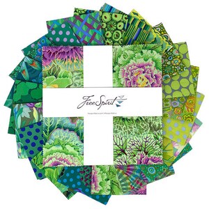 Meadow Classics Plus Green 10 x 10 in Square Layer Cake by Kaffe Fassett Collective for Free Spirit Cotton Quilting Fabric FS-FB610GP.MEADOW