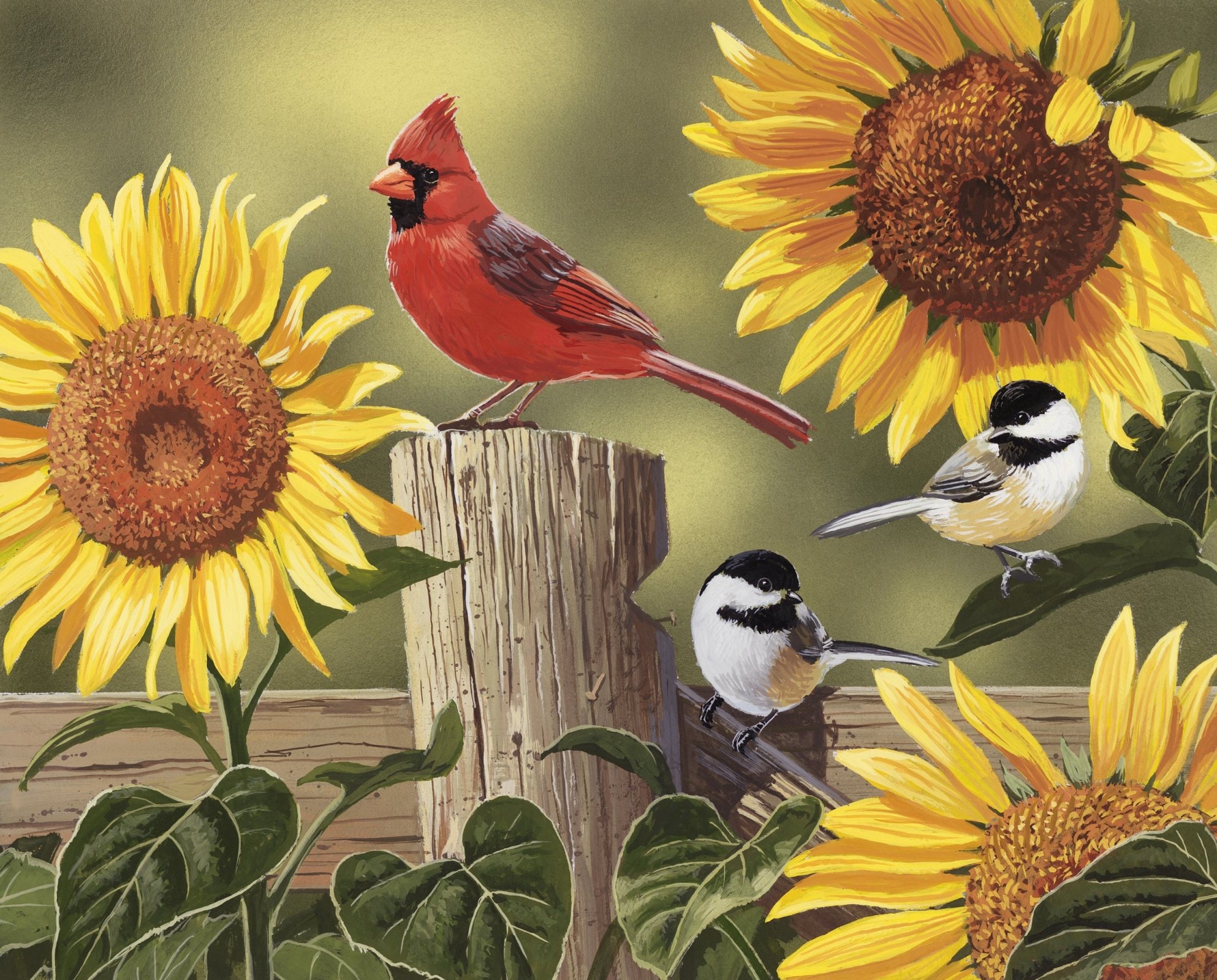 Sunflowers Birds Cardinal Panel x Inches Digitally Printed by