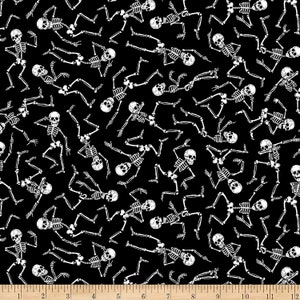 Dancing Skeletons Glow in the Dark on Black by Timeless Treasures 44 inches wide Cotton Quilting Fabric TT-CG8611-Black-Glow