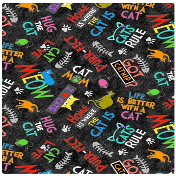 Kool Kats Cats Text Cats Rule in Black by Timeless Treasures 44 in wide 100% Cotton Quilting Fabric TT-CD1225 Black