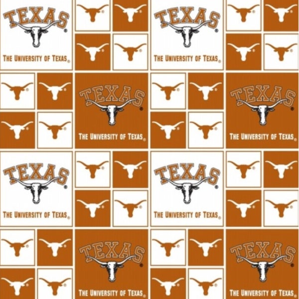 Texas Longhorns NCAA College Box Design by Sykel 43 inches wide 100% Cotton Quilting Fabric TX-020