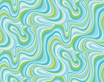 Chasing Rainbows Wavy Geometric in Blue by Emily Dumas for Henry Glass  44 inches wide 100% Cotton Quilting Fabric HG-694-11