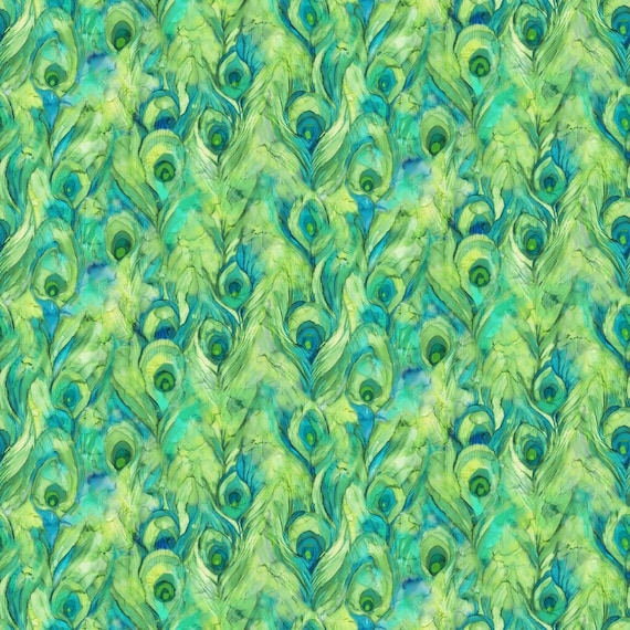 Allure Large Feathers in Green Multi by Deborah Edwards and Melanie Samra  for Northcott 44 Inches Wide 100% Cotton Fabric NC-DP26701-74 -  Canada