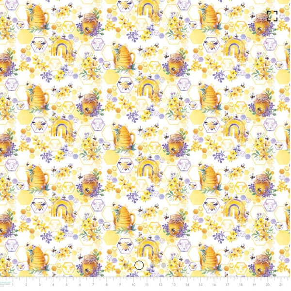 Welcome to our Hive Sweet Nectar in Multi by  Courtney Morgenstern for Camelot Fabrics 44 inches 100% Cotton Quilting Fabric CF-55230102-01