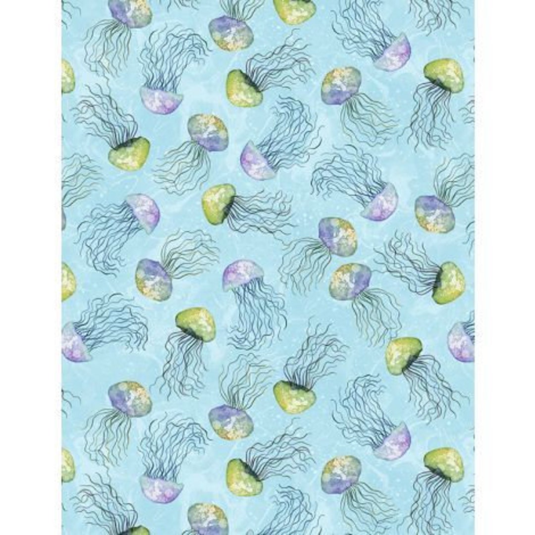 Paradise Bay Jellyfish Toss in Light Blue by Lola Molina for Wilmington