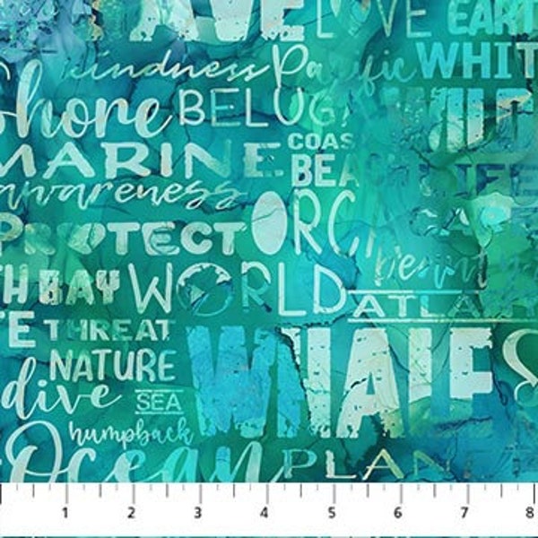 Whale Song Words Sea Text in Teal by Deborah Edwards and Melanie Sarma for Northcott Fabrics 44" Cotton Quilting Fabric NC-DP24985-64