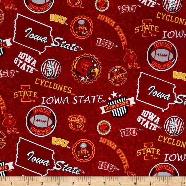 Iowa State Cyclones NCAA College Home State Design 43 inches wide 100% Cotton Quilting Fabric ISU-1208