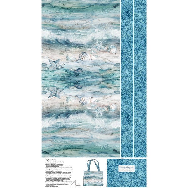 Sea Breeze Shells Starfish Texture Bag Panel 24"x44" in Multi by Deborah Edwards for Northcott Fabrics 100% Cotton Fabric NC-C27104-42