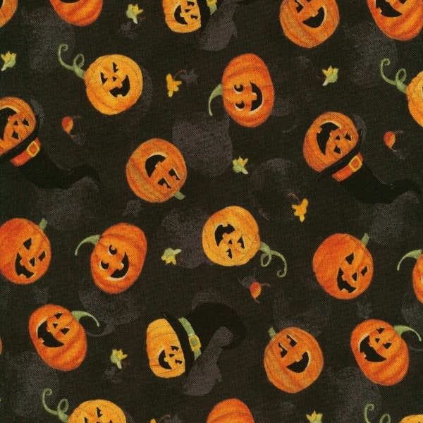 The Boo Crew Tossed Jack O Lantern in Black by Susan Winget for Wilmington Prints 44 inches 100% Cotton Quilting Fabric WP-3023-39794-987