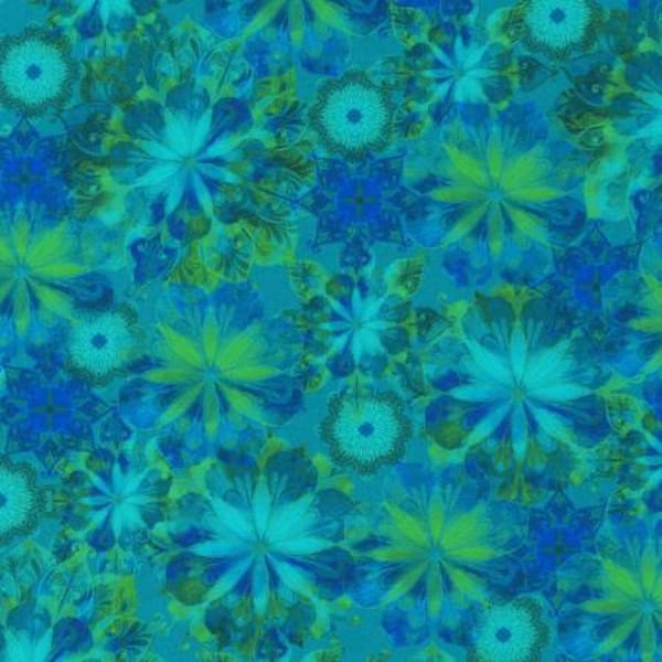 Venice Flower Blossom Collage in Teal Blue Green by Christiane Marques for Robert Kaufman 44" 100% Cotton Quilting Fabric RK-AQSD-19722-213