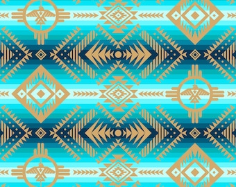 Tucson Thunderbird in Turquoise by Elizabeth's Studio 44 inches wide 100% Cotton Fabric ES-647 Turquoise