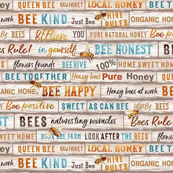 Bee Culture Just Bee Words in Multi by Michael Miller 44 inches wide 100% Cotton Quilting Fabric MM-DCX11254-MULT-D