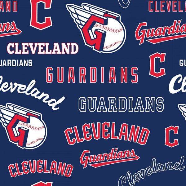 Cleveland Guardians MLB Baseball New Logo and Name in Navy by Fabric Traditions 58-60 inches wide 100% Cotton Fabric MLB-60443B