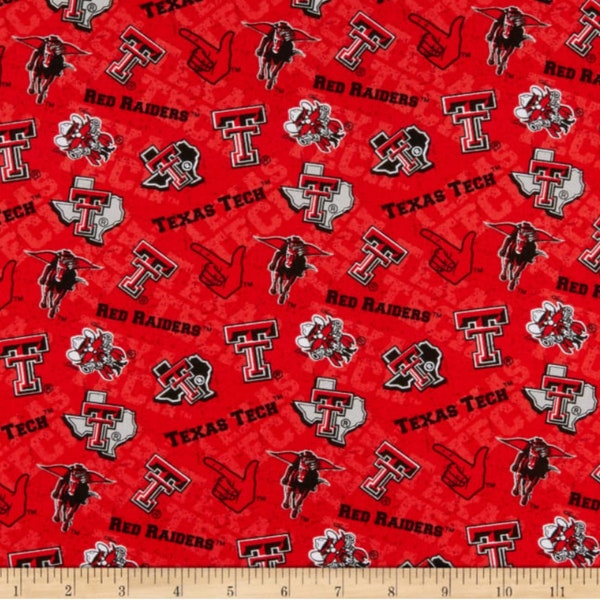 Texas Tech University Red Raiders NCAA Collee Tone on Tone Design 43 inches wide 100% Cotton QuiltingFabric TTU-1178