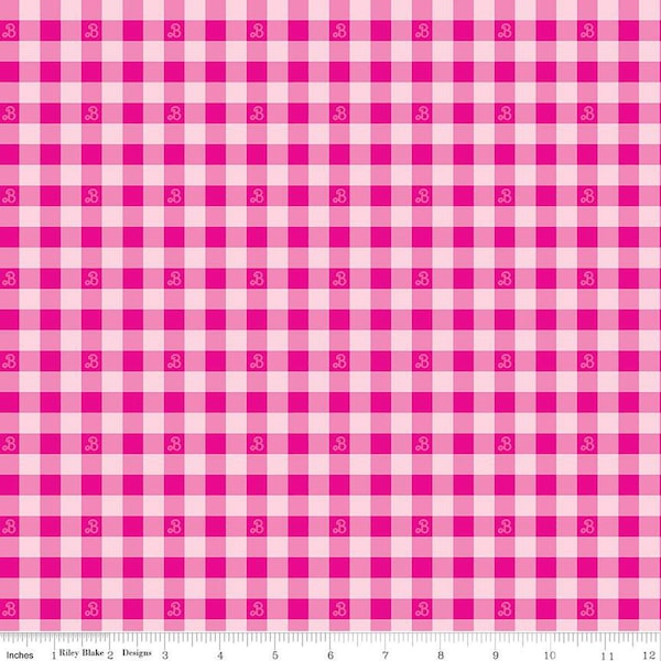 Barbie World Mattel Barbie Gingham in Hot Pink by Riley Blake Designs 44 inches wide 100% Cotton Quilting Fabric RB-C15024-HOTPINK