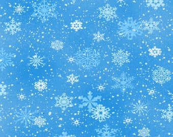 Snowflakes Blue Landscape Medley by Elizabeth's Studio 44 inches wide 100% Cotton Fabric ES-532-Blue