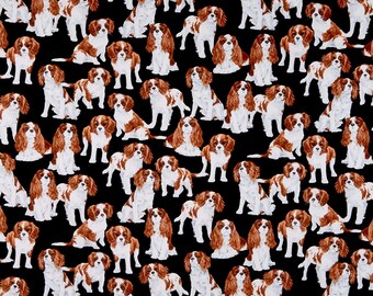 Cavalier King Charles Spaniels Dog Puppy Pets Animals Black Dog Show Timeless Treasures 44 in wide Cotton Quilting Fabric TT-C7366 Black